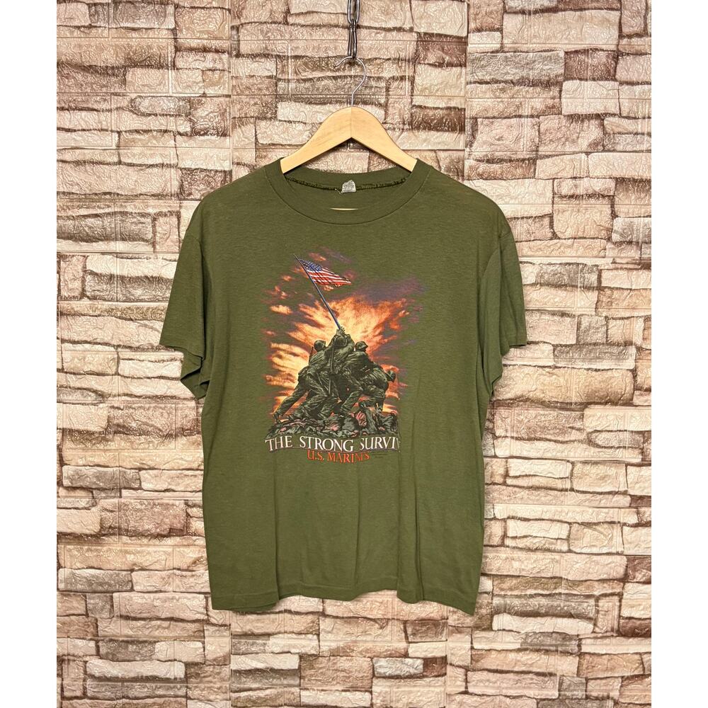 vintage 1980s 3D Emblem U.S. Marines The Strong Survive olive green t-shirt SZ M